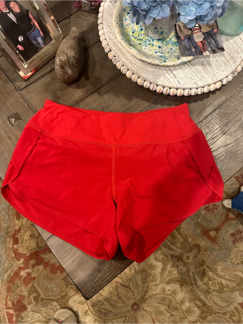 CRZ YOGA Red High-Waist Athletic Shorts with Side Pockets